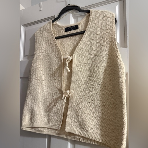 Primark Sweaters - Primark Cream Textured Tie-Front Sleeveless Cardigan